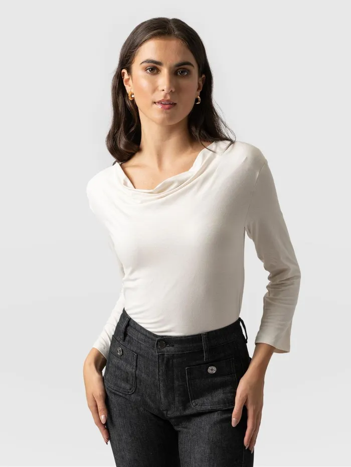 Saint And Sofia TShirts and Tanks Women Cowl Neck Tee Long Sleeve 8211 Cream Cream