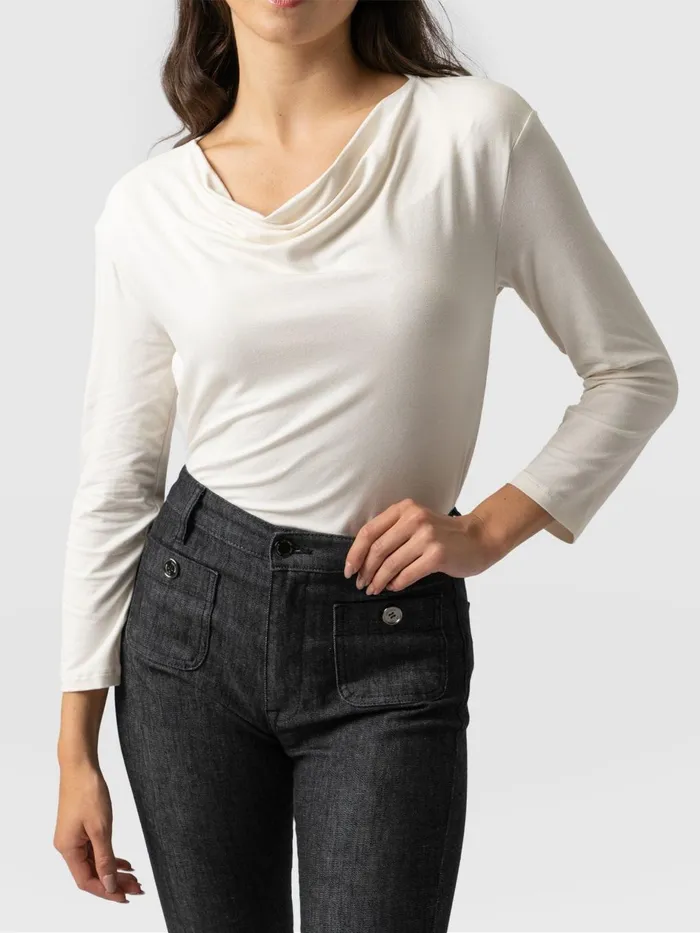 Saint And Sofia TShirts and Tanks Women Cowl Neck Tee Long Sleeve 8211 Cream Cream