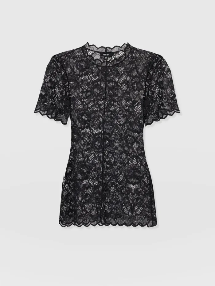 Saint And Sofia TShirts and Tanks Women Miranda Lace Short Sleeve Tee 8211 Black Black
