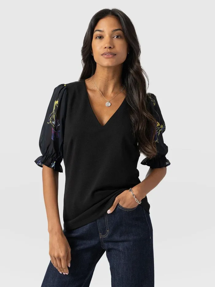Saint And Sofia TShirts and Tanks Women Tori Puff Sleeve Top 8211 Blue Lily Gardens Blue Lily Gardens