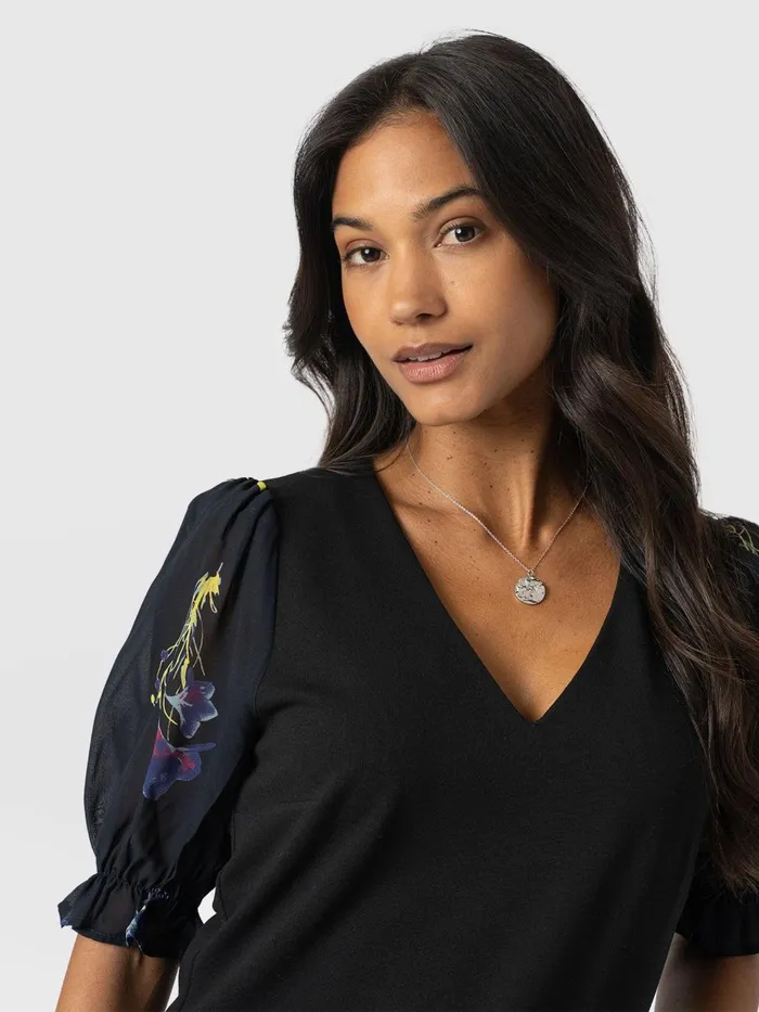 Saint And Sofia TShirts and Tanks Women Tori Puff Sleeve Top 8211 Blue Lily Gardens Blue Lily Gardens