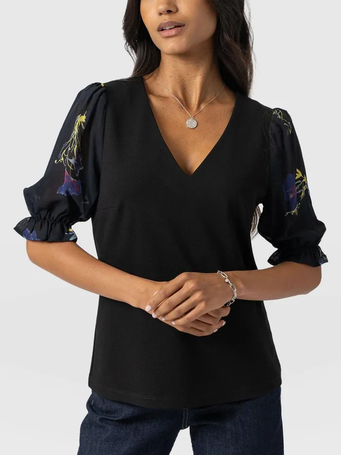 Saint And Sofia TShirts and Tanks Women Tori Puff Sleeve Top 8211 Blue Lily Gardens Blue Lily Gardens