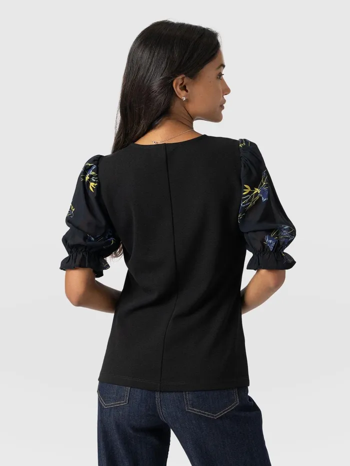 Saint And Sofia TShirts and Tanks Women Tori Puff Sleeve Top 8211 Blue Lily Gardens Blue Lily Gardens