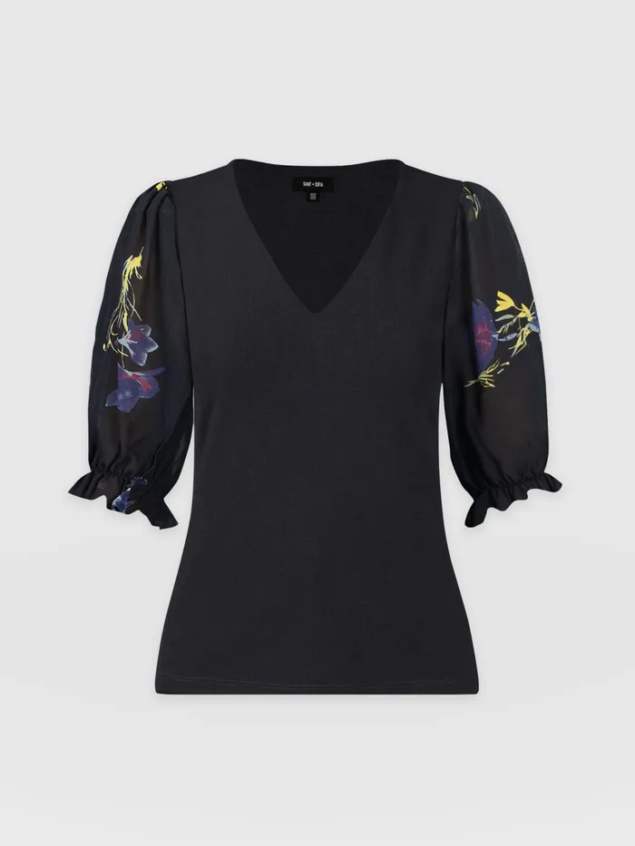 Saint And Sofia TShirts and Tanks Women Tori Puff Sleeve Top 8211 Blue Lily Gardens Blue Lily Gardens