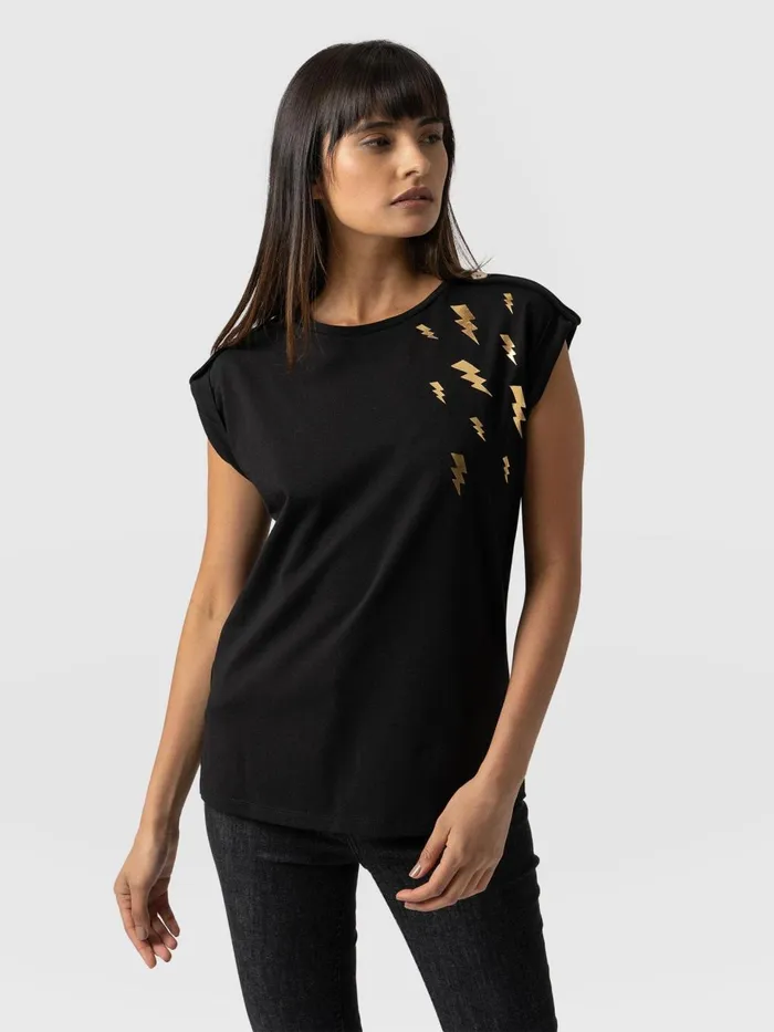 Saint And Sofia TShirts and Tanks Women Turn Up Tee 8211 Black Lightning Black Lightning