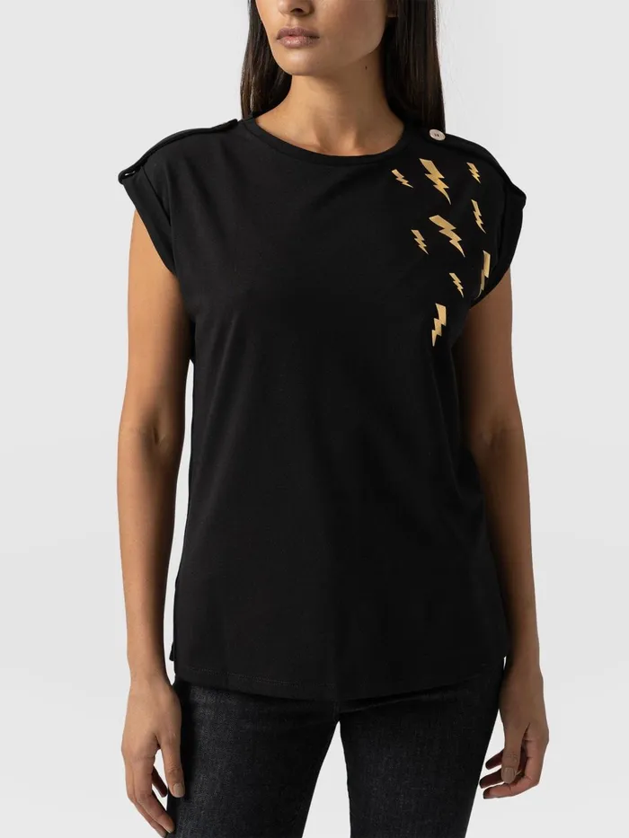 Saint And Sofia TShirts and Tanks Women Turn Up Tee 8211 Black Lightning Black Lightning