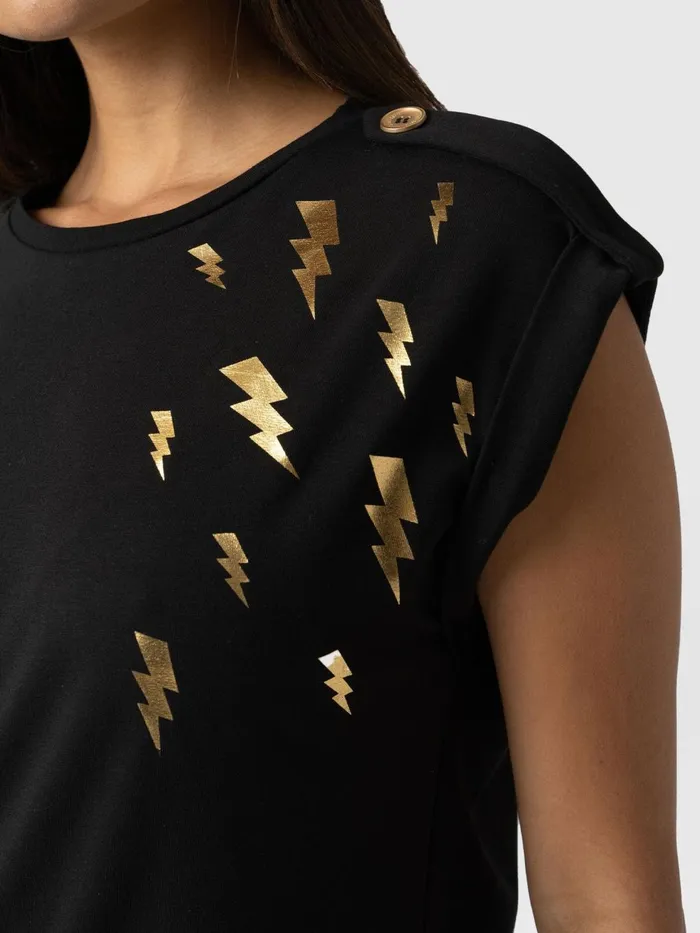Saint And Sofia TShirts and Tanks Women Turn Up Tee 8211 Black Lightning Black Lightning
