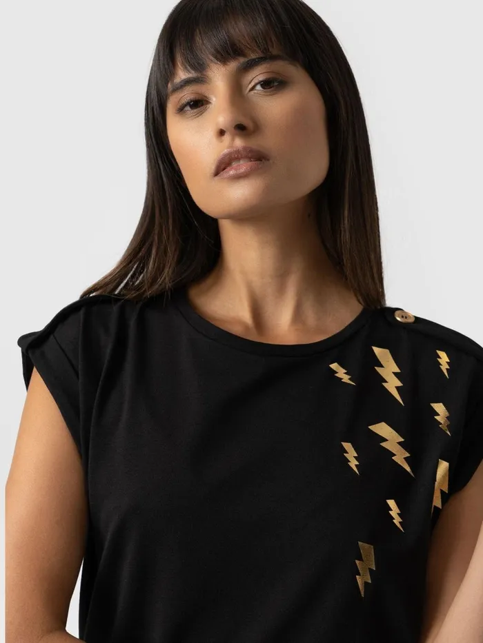 Saint And Sofia TShirts and Tanks Women Turn Up Tee 8211 Black Lightning Black Lightning