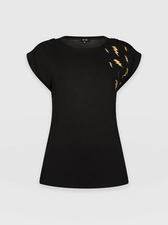 Saint And Sofia TShirts and Tanks Women Turn Up Tee 8211 Black Lightning Black Lightning