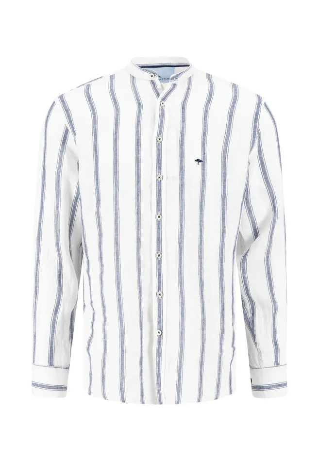 Sale Men FYNCHHATTON Light Linen Shirt With Stand up Collar And Subtle Stripes Whitesummer Breeze Sale Men FYNCHHATTON Light Linen Shirt With Stand up Collar And Subtle Stripes Whitesummer Breeze