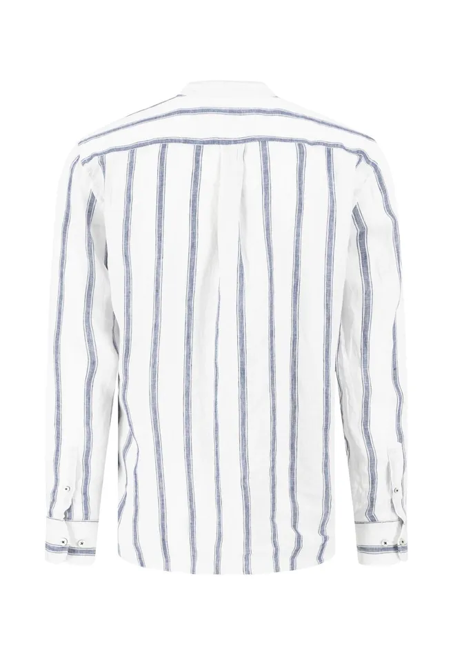 Sale Men FYNCHHATTON Light Linen Shirt With Stand up Collar And Subtle Stripes Whitesummer Breeze Sale Men FYNCHHATTON Light Linen Shirt With Stand up Collar And Subtle Stripes Whitesummer Breeze