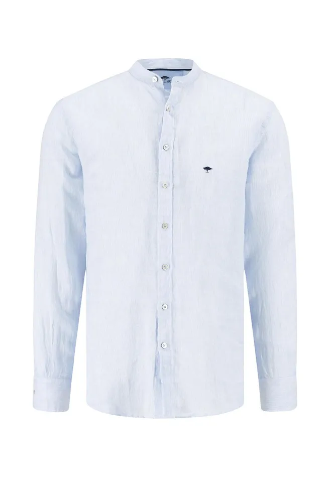 Sale Men FYNCHHATTON Light Linen Shirt With Stand up Collar And Subtle Stripes Whitesummer Breeze Sale Men FYNCHHATTON Light Linen Shirt With Stand up Collar And Subtle Stripes Whitesummer Breeze
