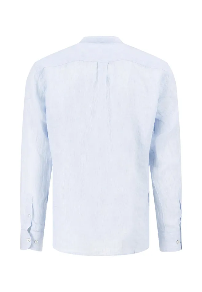 Sale Men FYNCHHATTON Light Linen Shirt With Stand up Collar And Subtle Stripes Whitesummer Breeze Sale Men FYNCHHATTON Light Linen Shirt With Stand up Collar And Subtle Stripes Whitesummer Breeze