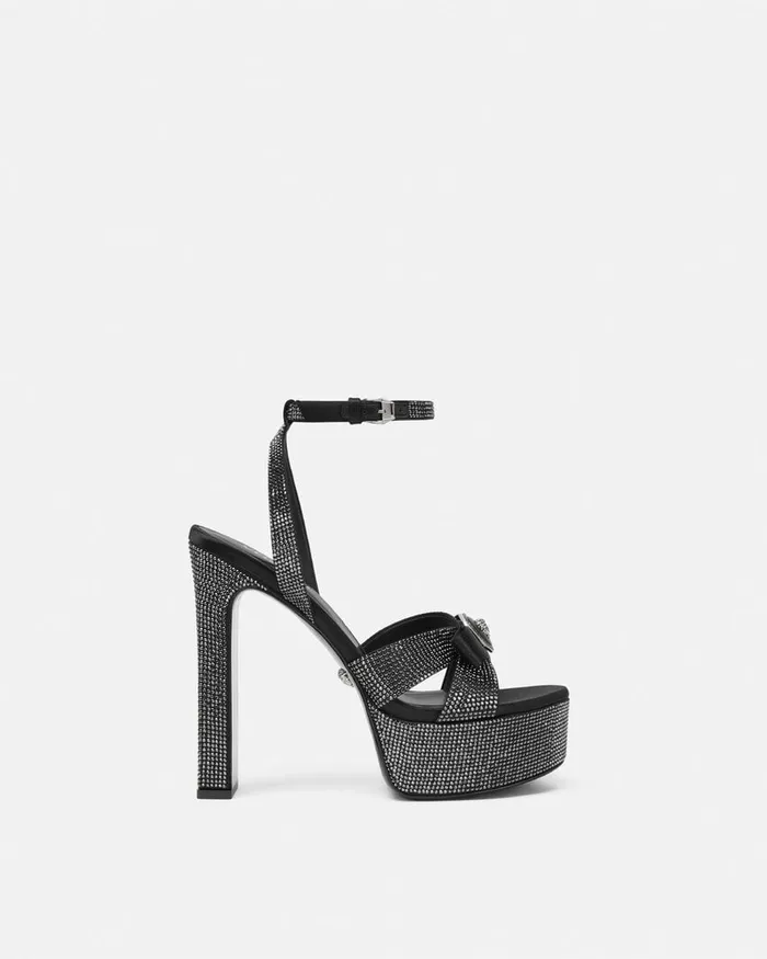 Sandals Women Versace Crystal Gianni Ribbon Sandals 140 Mm Black