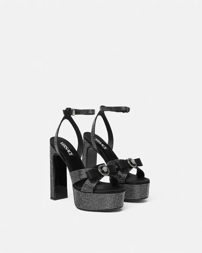 Sandals Women Versace Crystal Gianni Ribbon Sandals 140 Mm Black