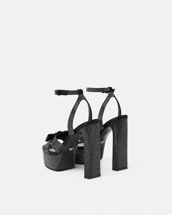 Sandals Women Versace Crystal Gianni Ribbon Sandals 140 Mm Black