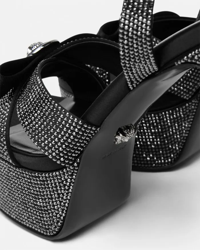 Sandals Women Versace Crystal Gianni Ribbon Sandals 140 Mm Black
