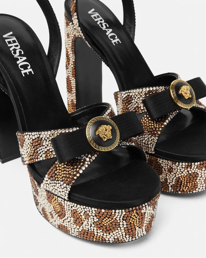 Sandals Women Versace Gianni Ribbon Leopard Sandals 140 Mm Animalier