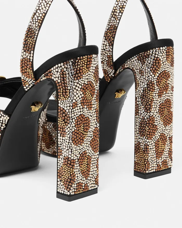 Sandals Women Versace Gianni Ribbon Leopard Sandals 140 Mm Animalier