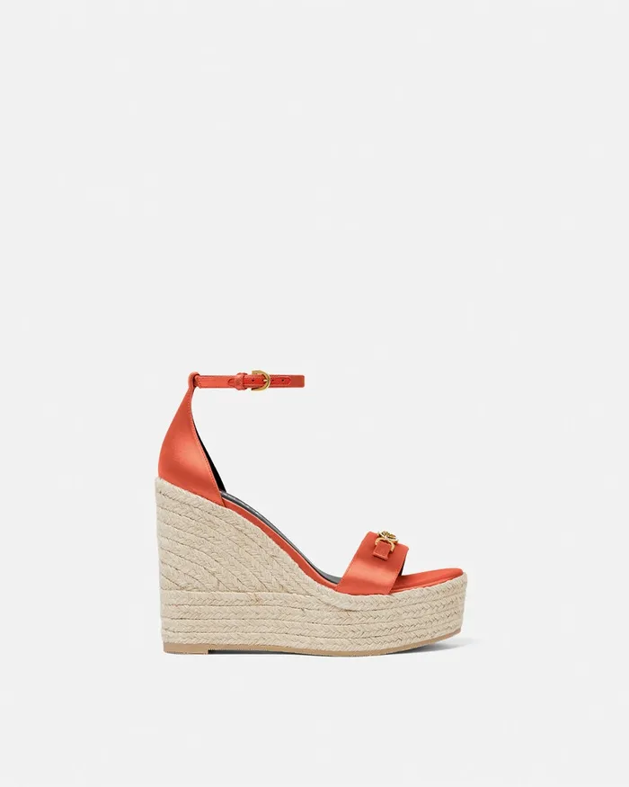 Sandals Women Versace Medusa 03995 Satin Wedge Sandals 120 Mm Coral