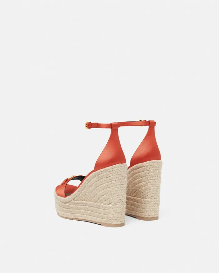 Sandals Women Versace Medusa 03995 Satin Wedge Sandals 120 Mm Coral
