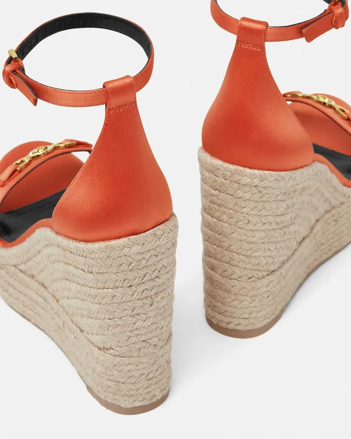 Sandals Women Versace Medusa 03995 Satin Wedge Sandals 120 Mm Coral