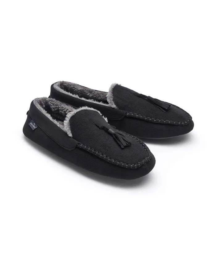 Savile Row Company Black Microsuede Moccasin Slippers Black Men Slippers