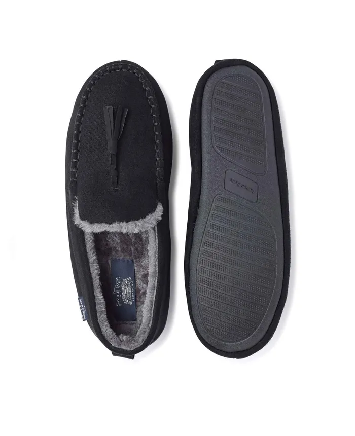 Savile Row Company Black Microsuede Moccasin Slippers Black Men Slippers