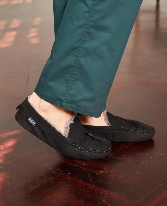 Savile Row Company Black Microsuede Moccasin Slippers Black Men Slippers