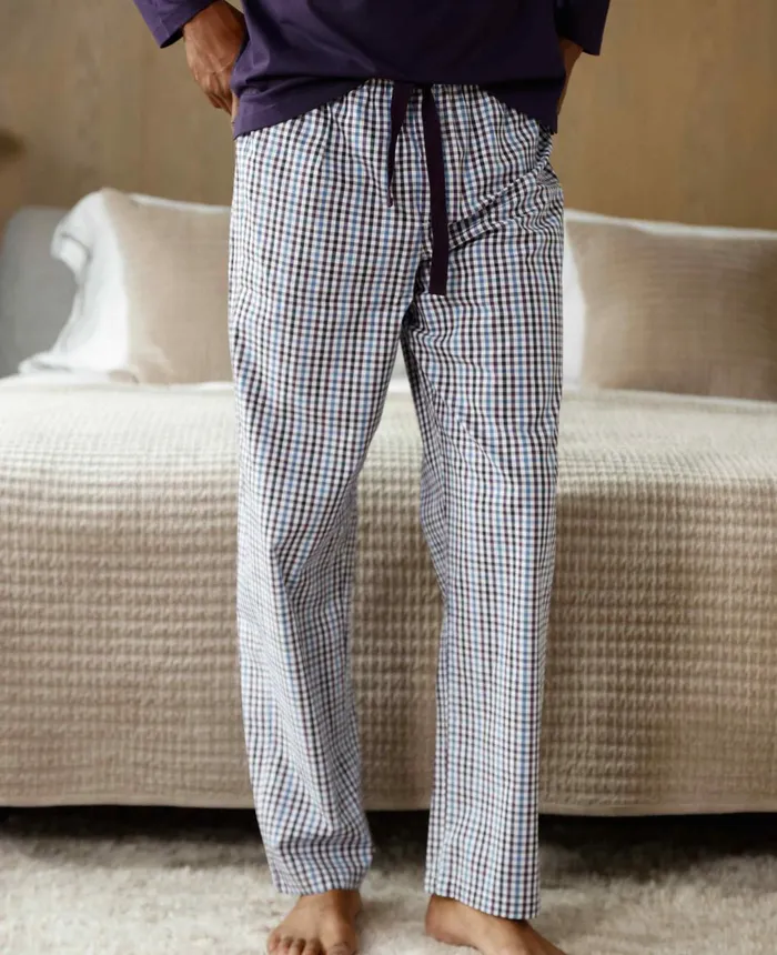 Savile Row Company Blue Purple Check Cotton TShirt Pyjama Set Blue Purple Check Men Pyjamas Savile Row Company Blue Purple Check Cotton TShirt Pyjama Set Blue Purple Check Men Pyjamas