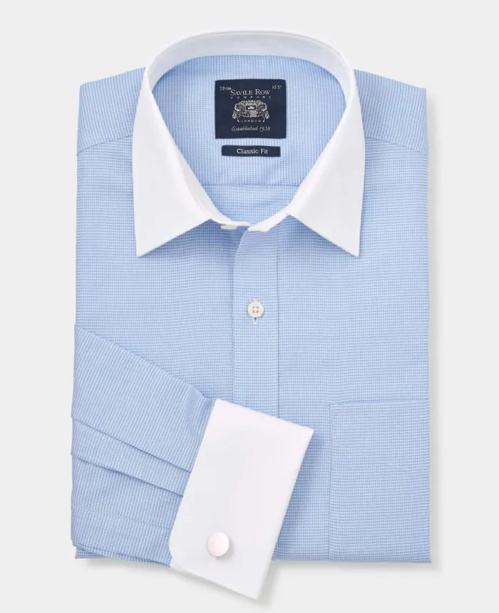Savile Row Company Blue Textured Cotton Puppytooth Classic Fit Winchester Formal Shirt 8211 Double Cuff Blue Puppytooth Men Formal Shirts Savile Row Company Blue Textured Cotton Puppytooth Classic Fit Winchester Formal Shirt 8211 Double Cuff Blue Puppytooth Men Formal Shirts