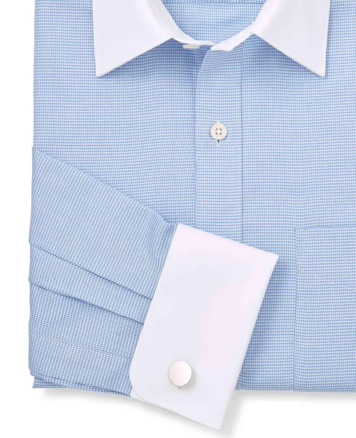 Savile Row Company Blue Textured Cotton Puppytooth Classic Fit Winchester Formal Shirt 8211 Double Cuff Blue Puppytooth Men Formal Shirts Savile Row Company Blue Textured Cotton Puppytooth Classic Fit Winchester Formal Shirt 8211 Double Cuff Blue Puppytooth Men Formal Shirts