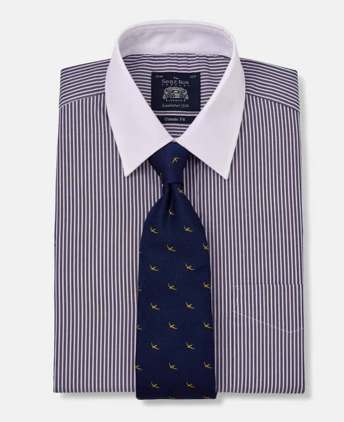 Savile Row Company Dark Navy White Stripe Cotton Poplin Classic Fit Formal Shirt 8211 Double White Cuff and White Collar Men Formal Shirts Savile Row Company Dark Navy White Stripe Cotton Poplin Classic Fit Formal Shirt 8211 Double White Cuff and White Collar Men Formal Shirts