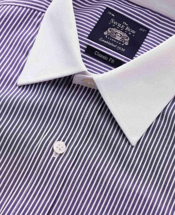 Savile Row Company Dark Navy White Stripe Cotton Poplin Classic Fit Formal Shirt 8211 Double White Cuff and White Collar Men Formal Shirts Savile Row Company Dark Navy White Stripe Cotton Poplin Classic Fit Formal Shirt 8211 Double White Cuff and White Collar Men Formal Shirts