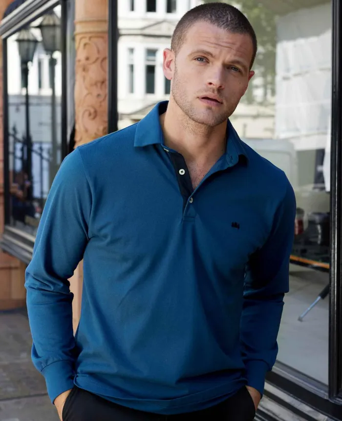 Savile Row Company Denim Blue Long Sleeve Polo Shirt Denim Blue Men Polo Shirts Savile Row Company Denim Blue Long Sleeve Polo Shirt Denim Blue Men Polo Shirts