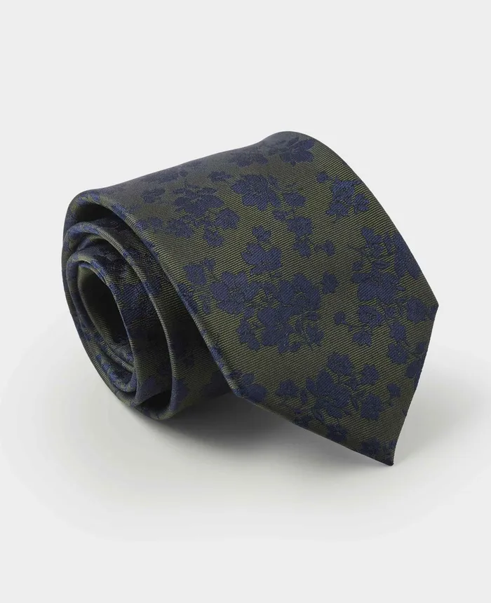 Savile Row Company Green Navy Floral Silk Tie Men Silk Ties