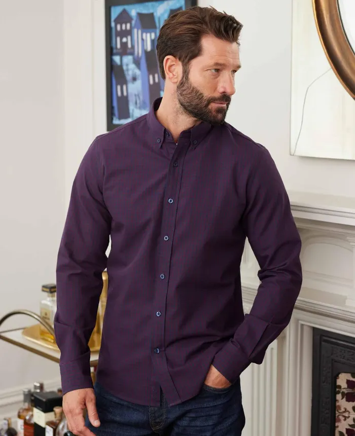 Savile Row Company Navy Maroon Slim Fit Gingham Oxford Shirt Burgundy Check Men Casual Shirts Savile Row Company Navy Maroon Slim Fit Gingham Oxford Shirt Burgundy Check Men Casual Shirts