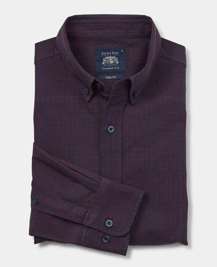 Savile Row Company Navy Maroon Slim Fit Gingham Oxford Shirt Burgundy Check Men Casual Shirts Savile Row Company Navy Maroon Slim Fit Gingham Oxford Shirt Burgundy Check Men Casual Shirts