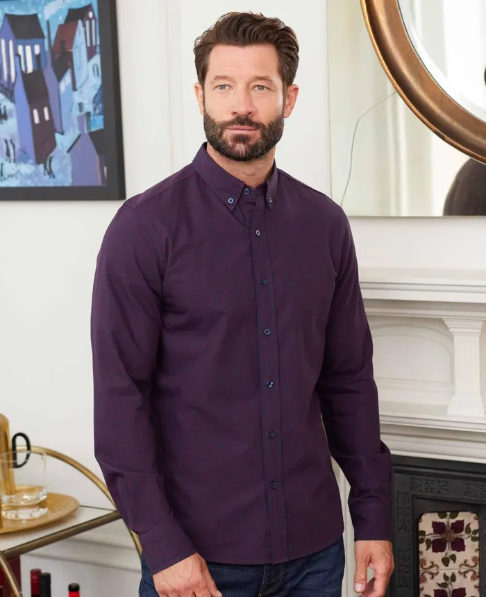 Savile Row Company Navy Maroon Slim Fit Gingham Oxford Shirt Burgundy Check Men Casual Shirts Savile Row Company Navy Maroon Slim Fit Gingham Oxford Shirt Burgundy Check Men Casual Shirts