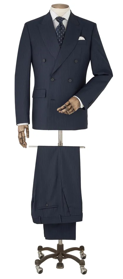 Savile Row Company Navy Stripe DoubleBreasted Suit Men Tailored Suits