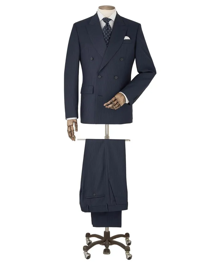 Savile Row Company Navy Stripe DoubleBreasted Suit Men Tailored Suits