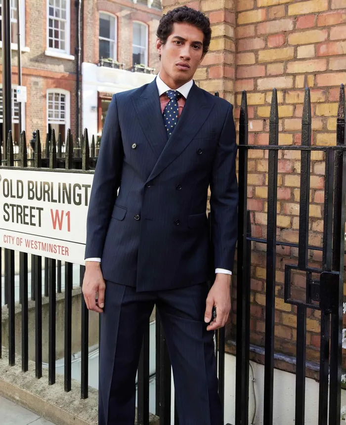 Savile Row Company Navy Stripe DoubleBreasted Suit Men Tailored Suits