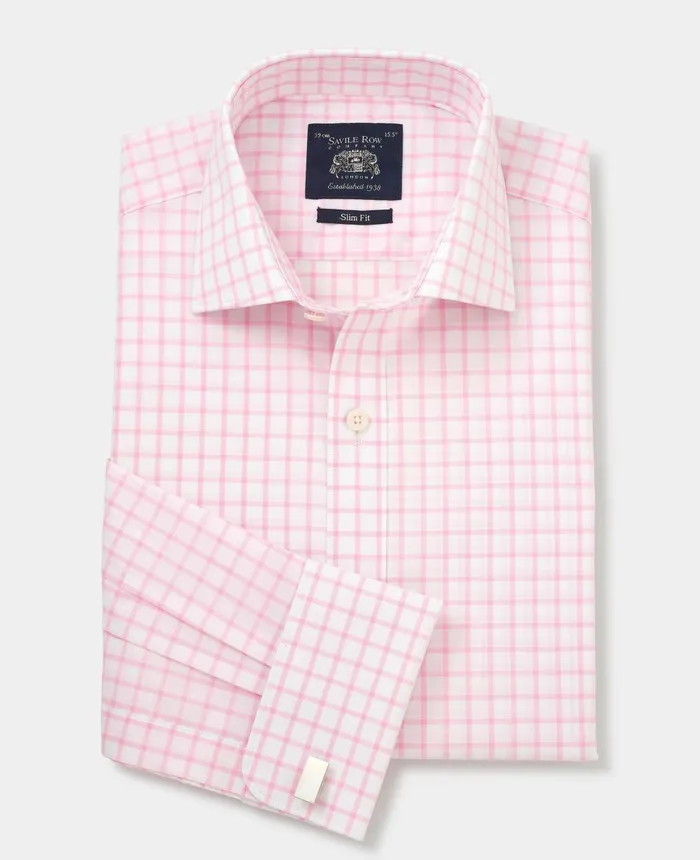Savile Row Company Pink White Check Slim Fit Shirt 8211 Double Cuff Pink Check Men Formal Shirts Savile Row Company Pink White Check Slim Fit Shirt 8211 Double Cuff Pink Check Men Formal Shirts