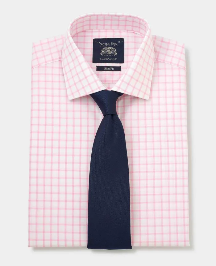 Savile Row Company Pink White Check Slim Fit Shirt 8211 Double Cuff Pink Check Men Formal Shirts Savile Row Company Pink White Check Slim Fit Shirt 8211 Double Cuff Pink Check Men Formal Shirts