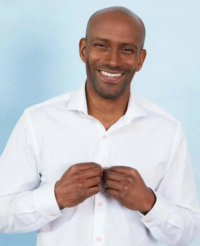 Savile Row Company White Cotton Slim Fit SmartCasual Shirt With Contrast Buttons 8211 Single Cuff Pink Buttons Men Formal Shirts Savile Row Company White Cotton Slim Fit SmartCasual Shirt With Contrast Buttons 8211 Single Cuff Pink Buttons Men Formal Shirts