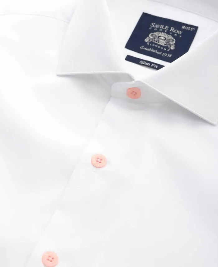 Savile Row Company White Cotton Slim Fit SmartCasual Shirt With Contrast Buttons 8211 Single Cuff Pink Buttons Men Formal Shirts Savile Row Company White Cotton Slim Fit SmartCasual Shirt With Contrast Buttons 8211 Single Cuff Pink Buttons Men Formal Shirts