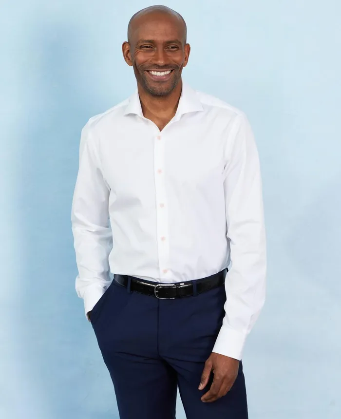 Savile Row Company White Cotton Slim Fit SmartCasual Shirt With Contrast Buttons 8211 Single Cuff Pink Buttons Men Formal Shirts Savile Row Company White Cotton Slim Fit SmartCasual Shirt With Contrast Buttons 8211 Single Cuff Pink Buttons Men Formal Shirts