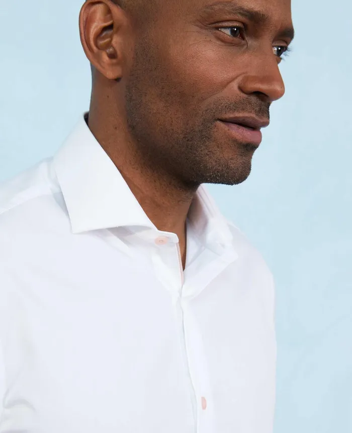 Savile Row Company White Cotton Slim Fit SmartCasual Shirt With Contrast Buttons 8211 Single Cuff Pink Buttons Men Formal Shirts Savile Row Company White Cotton Slim Fit SmartCasual Shirt With Contrast Buttons 8211 Single Cuff Pink Buttons Men Formal Shirts