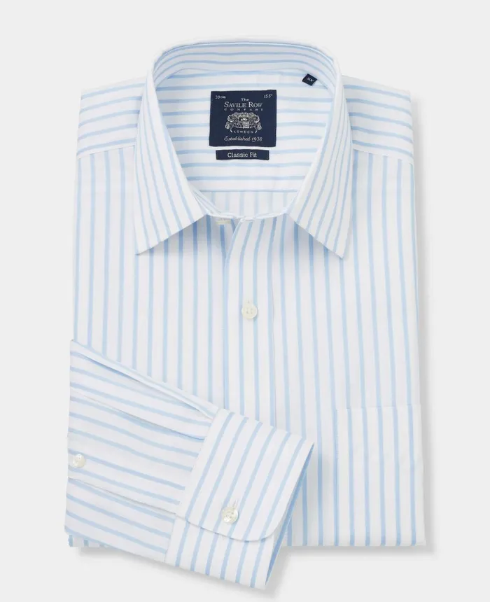 Savile Row Company White Sky Blue Stripe Classic Fit NonIron Shirt 8211 Single Cuff Men NonIron Shirts Savile Row Company White Sky Blue Stripe Classic Fit NonIron Shirt 8211 Single Cuff Men NonIron Shirts