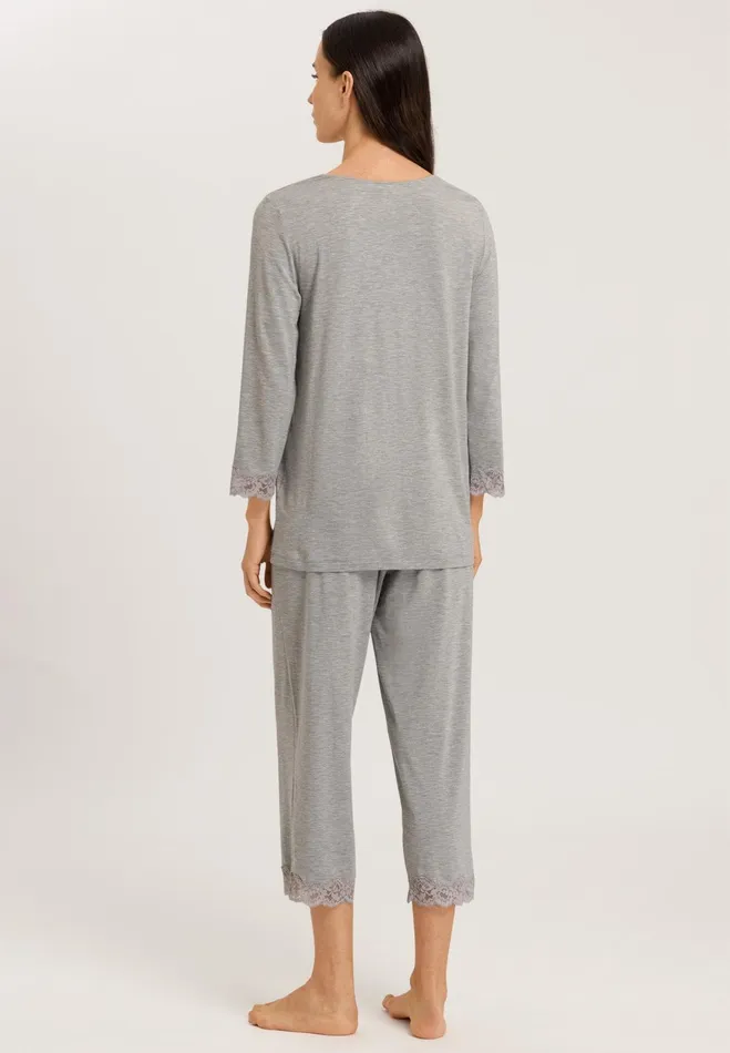 Scalloped Lace Trim Pajama Set Grey Melange Women HANRO Pajama Sets
